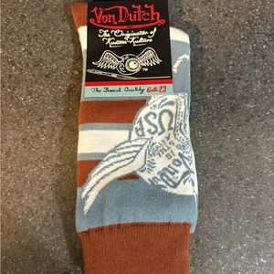 Von Dutch Men's Striped Brown and Blue Socks